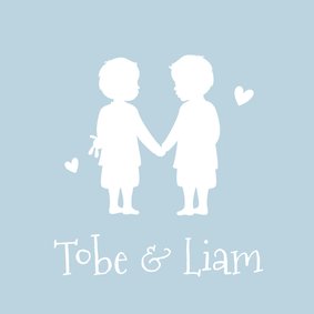 Geboortekaartje silhouet 2 jongens tweeling kleur aanpasbaar