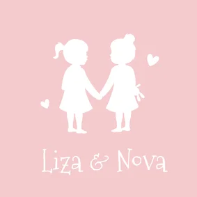 Geboortekaartje silhouet 2 meisjes tweeling kleur aanpasbaar