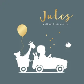 Geboortekaartje silhouet auto met aanhangwagen