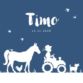 Geboortekaartje silhouet jongen met boerderijdieren 