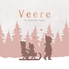Geboortekaartje slee met drie zusjes
