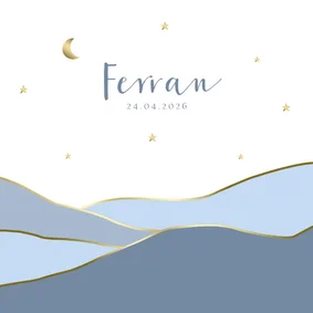 Geboortekaartje sterren maan bergen goudlook jongen