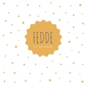 Geboortekaartje sterretjes okergeel mint