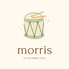 Geboortekaartje trommel stokjes muzieknootjes groen