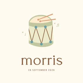 Geboortekaartje trommel stokjes muzieknootjes groen