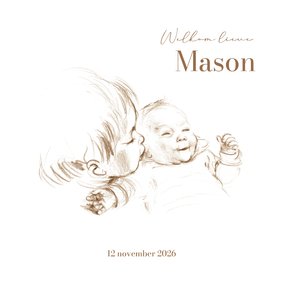 Geboortekaartje tweede kindje pentekening sepia