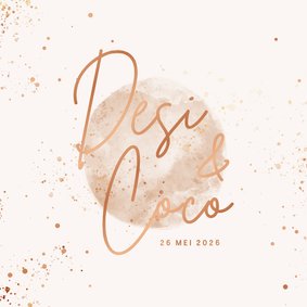 Geboortekaartje tweeling maan met koperspetters