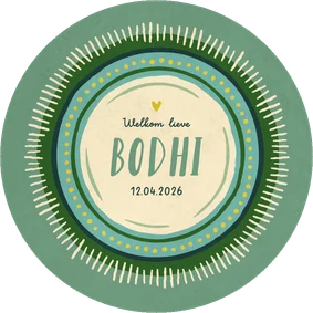 Geboortekaartje uniek bohemian in cirkelvorm groen kader