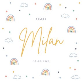 Geboortekaartje unisex regenboogjes wolkjes confetti 