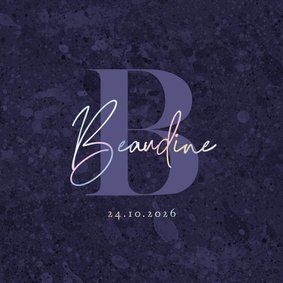 Geboortekaartje unisex stijlvol paars holografisch letter