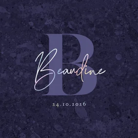 Geboortekaartje unisex stijlvol paars holografisch letter