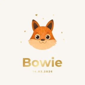 Geboortekaartje vosje schattig hartjes goud unisex