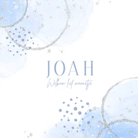 Geboortekaartje waterverf glitterlook lichtblauw jongen