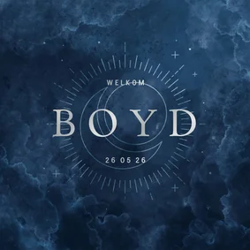 Geboortekaartje waterverf wolkjes met maan en zon 