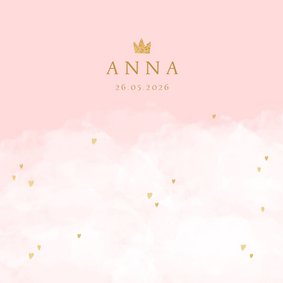 Geboortekaartje wolken hartjes kroontje meisje