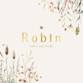 Geboortekaartje zachte bloemen met hartjes