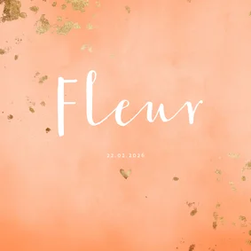 Geboortekaartje zalmroze waterverf gouden spetters