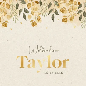 Geboortekaartjes takjes herfst hartjes goud papierlook