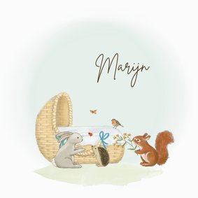 Geboortekaartjes - Wiegje met bosdieren jongen