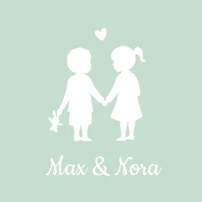 Geboortkaartje tweeling silhouet jongen meisje hand in hand