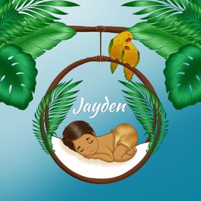 Gekleurd bruin kindje slapend in een wiegje in de jungle 