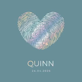 Gender neutraal geboortekaartje met 2 vingerafdrukken hart