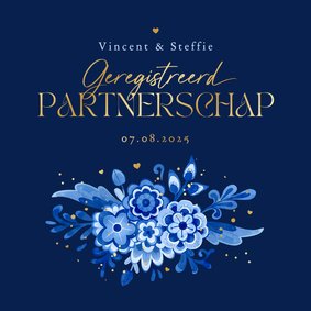 Geregistreerd partnerschap Delfts blauw donker bloemen 