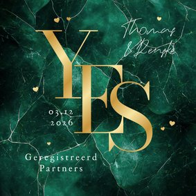 Geregistreerd partnerschap groen marmer yes uitnodiging