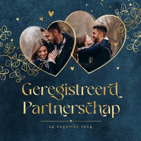 Geregistreerd partnerschap stijlvol goud hartjes blauw 