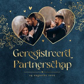 Geregistreerd partnerschap stijlvol goud hartjes blauw 