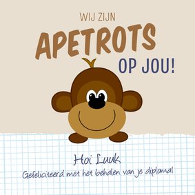 Geslaagd apetrots op jou met aapje en ruitjes