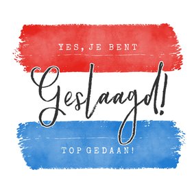 Geslaagd examen kaart met vlag en aanpasbare tekst