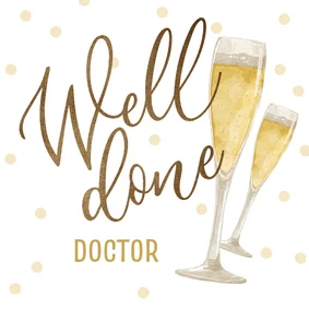 Geslaagd felicitatie gepromoveerd dokterstitel champagne