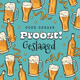 Geslaagd kaart biertjes proost confetti slingers