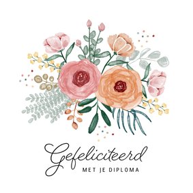 Geslaagd kaart bloemen waterverf gefeliciteerd