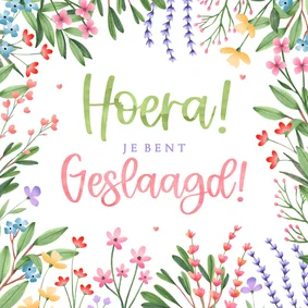 Geslaagd kaart botanisch kleurrijk hoera je bent geslaagd