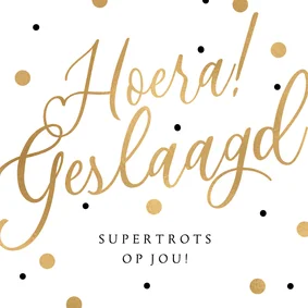 Geslaagd kaart confetti hoera trots op jou goud