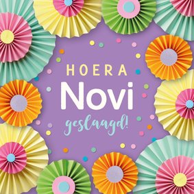 Geslaagd kaart lila met rozetten
