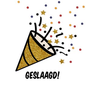 Geslaagd kaart met feesttoeter en confetti