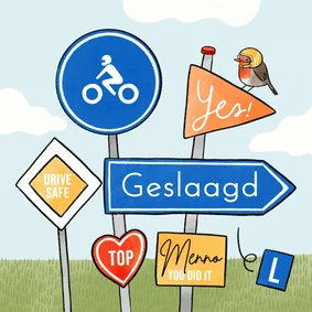Geslaagd kaart motor rijbewijs verkeersborden