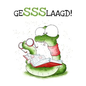 Geslaagd kaart slang met boek - Gessslaagd!