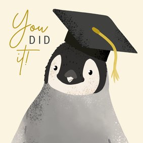 Geslaagd kaart you did it met pinguïn