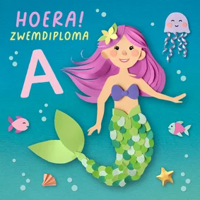Geslaagd kaart zeemeermin zwemdiploma