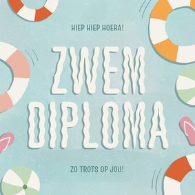 Geslaagd zwemdiploma zwembad zwemband slippers zomer