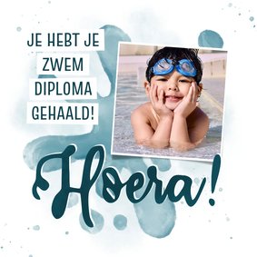 Geslaagdkaart hoera zwemdiploma met foto en water