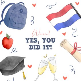 Geslaagdkaart met vrolijke illustraties