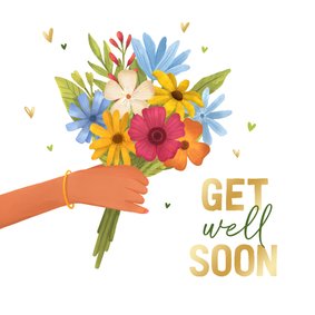 Get well soon beterschapskaart bos bloemen hartjes