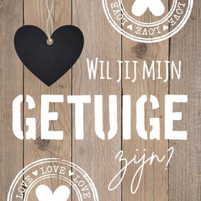 Getuigekaart typografie houtprint hartje