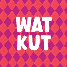Gezakt wenskaart wat kut ruitjes rood roze paars