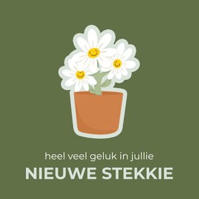 Grappig felicitatiekaartje nieuwe stekkie groen met bloemen